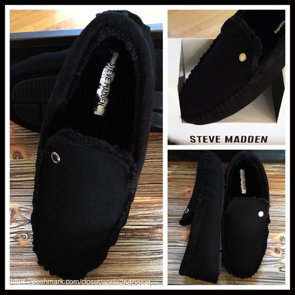 STEVE MADDEN BLACK FAUX FUR SLIP-ON MOCCASINS - Picture 3 of 8